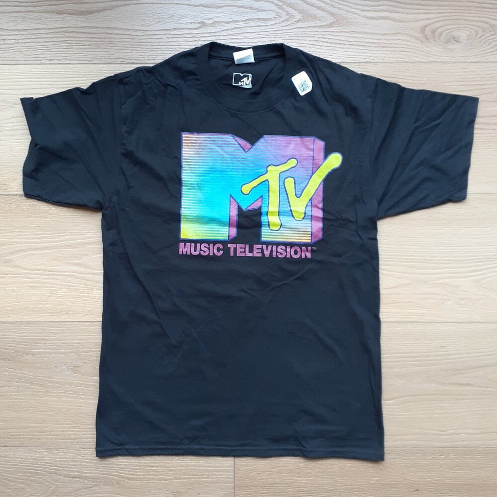 MTV Retro Music Television Logo - New Medium Black T-Shirt